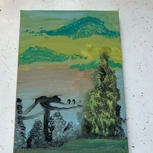 Green and Black Impressionistic Landscape Painting